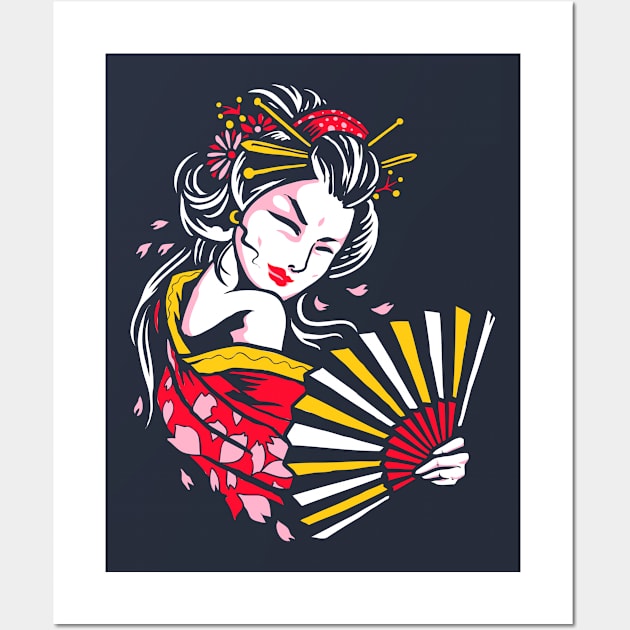 Geisha with Fan Wall Art by machmigo